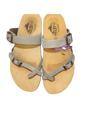 Plakton Women's Nubuck Strap Sandals Size 7 EU 38 Khaki Gel Touch Made In Spain